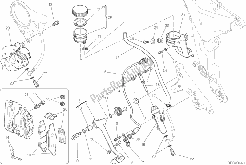 All parts for the Rear Braking System of the Ducati Multistrada 1200 S Pikes Peak Thailand 2017